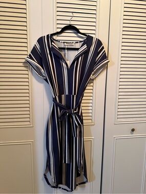 Striped Navy & White Tie-Waist Asymmetrical Dress